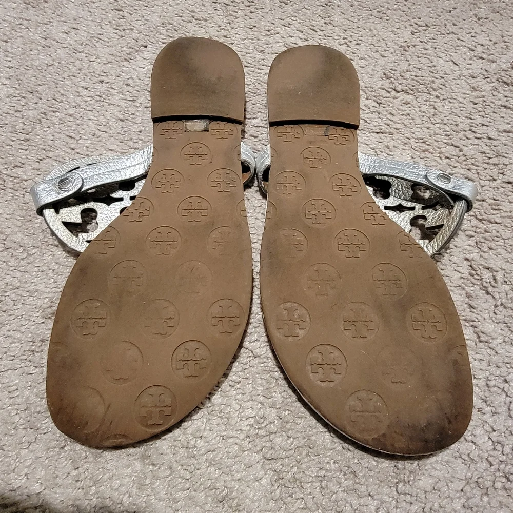 Tory Burch Miller Sandals Metallic Silver Size 9.5
